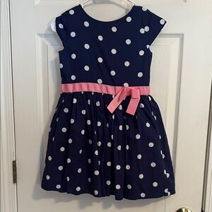 Carter's Navy Dress with White Dots and Pink Sash